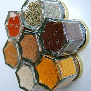 Organice Spices in decorative jars with magnetic lids