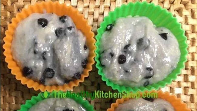 Muffin batter in silicone baking cups